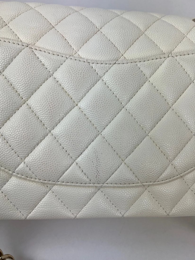 Chanel Caviar Quilted Medium Double Flap White Shoulder Bag - 8