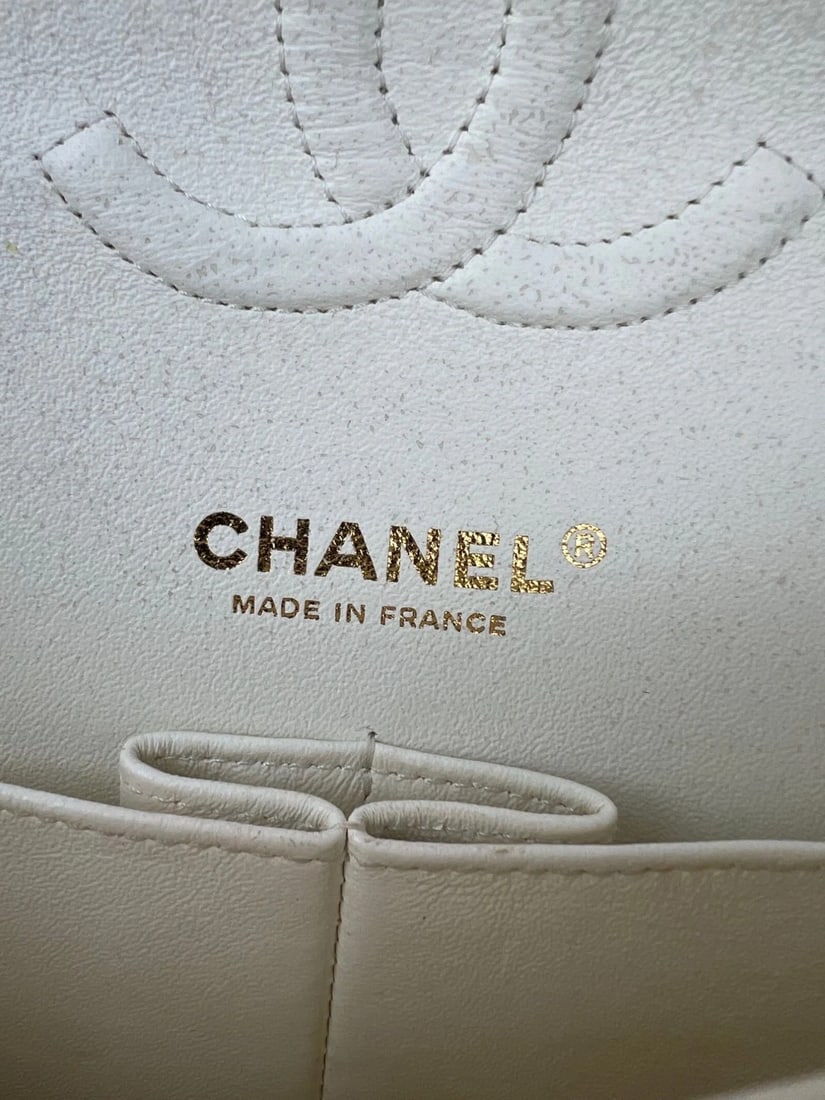 Chanel Caviar Quilted Medium Double Flap White Shoulder Bag - 9