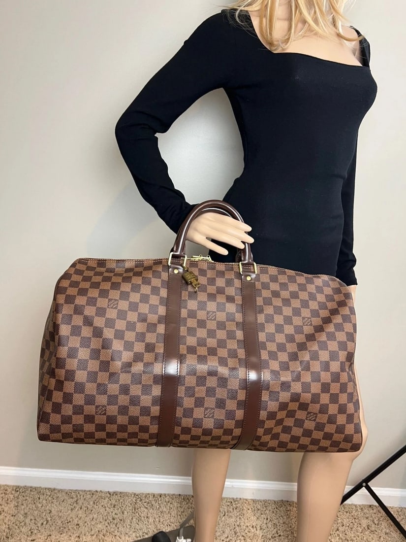 Louis Vuitton Keepall 50 Damier Ebene Canvas Duffle Bag - 14