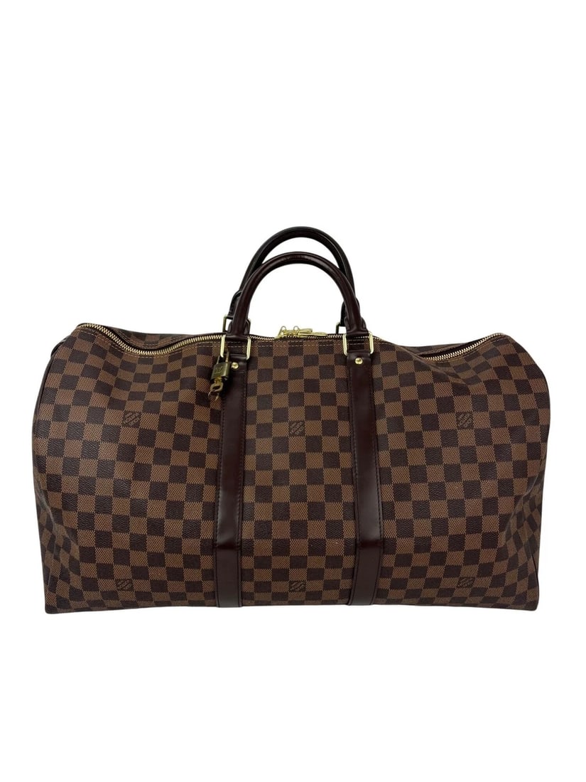 Louis Vuitton Keepall 50 Damier Ebene Canvas Duffle Bag: Title: Louis Vuitton Keepall 50 Damier Ebene Canvas Duffle Bag Description: Pre-Owned 100% Authentic Louis Vuitton Keepall 50 Damier Ebene Canvas Duffle Bag RATING: A/B...very good, well maintained, s