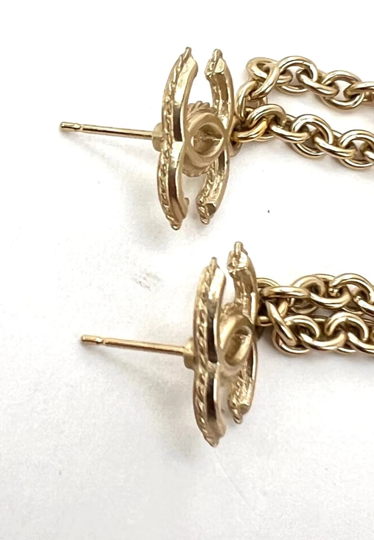 Chanel Gold Chain Logo Dangle CC Earrings - 3