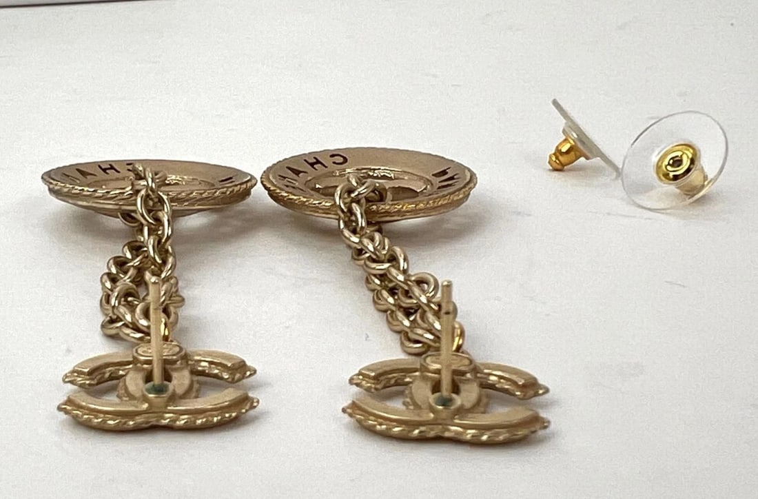 Chanel Gold Chain Logo Dangle CC Earrings - 6