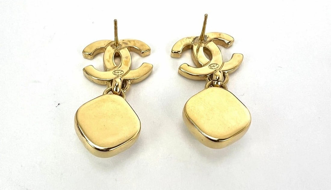 Chanel Gold Crystal CC Pearl Dangle Earrings - 5