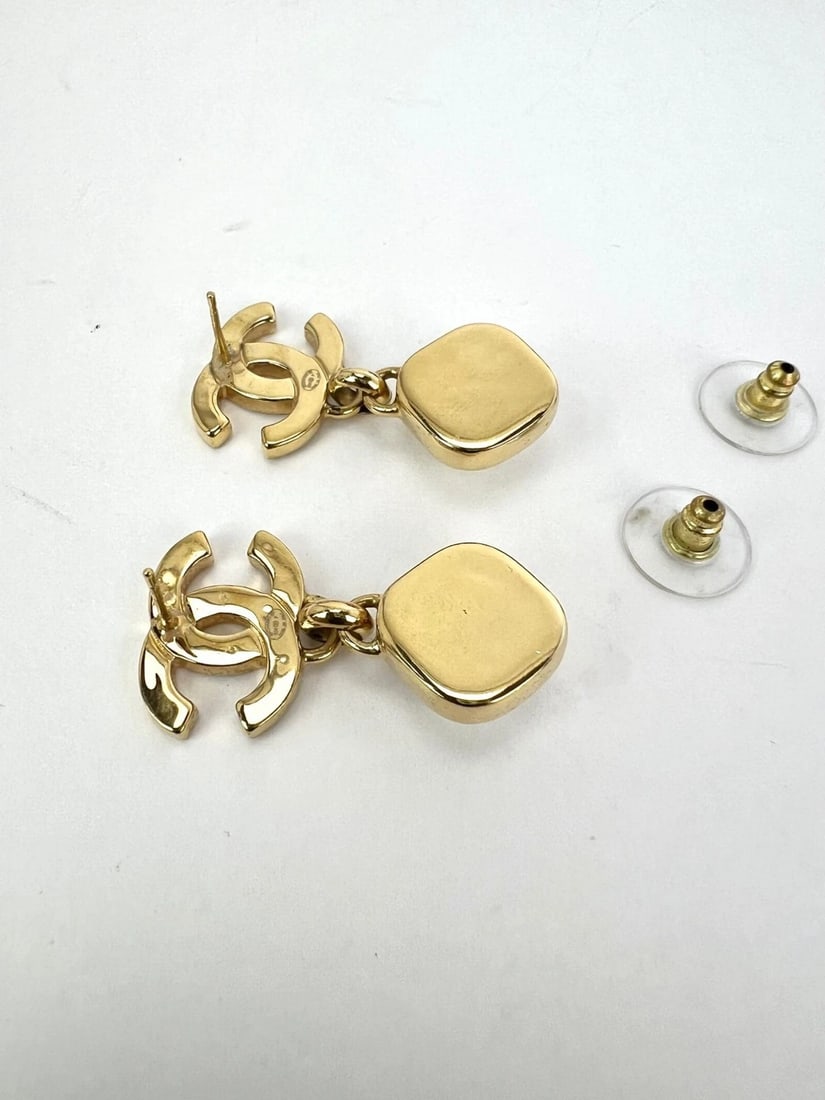 Chanel Gold Crystal CC Pearl Dangle Earrings - 6