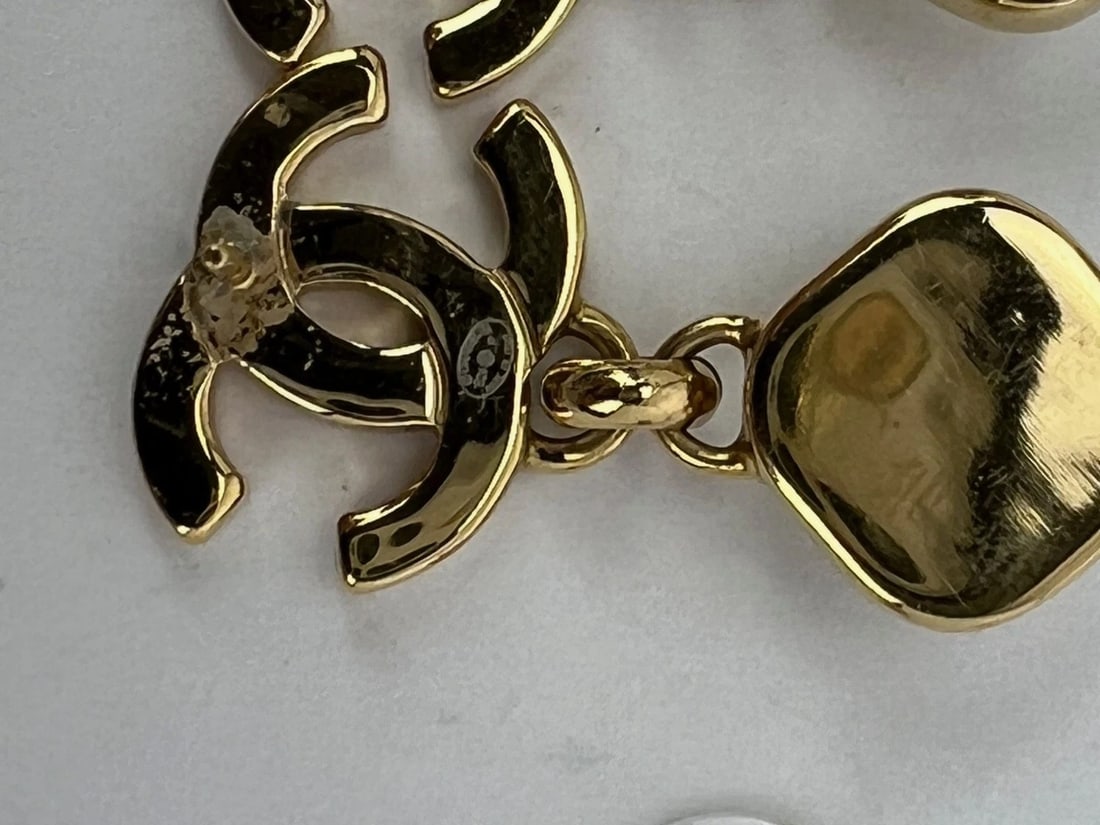 Chanel Gold Crystal CC Pearl Dangle Earrings - 9