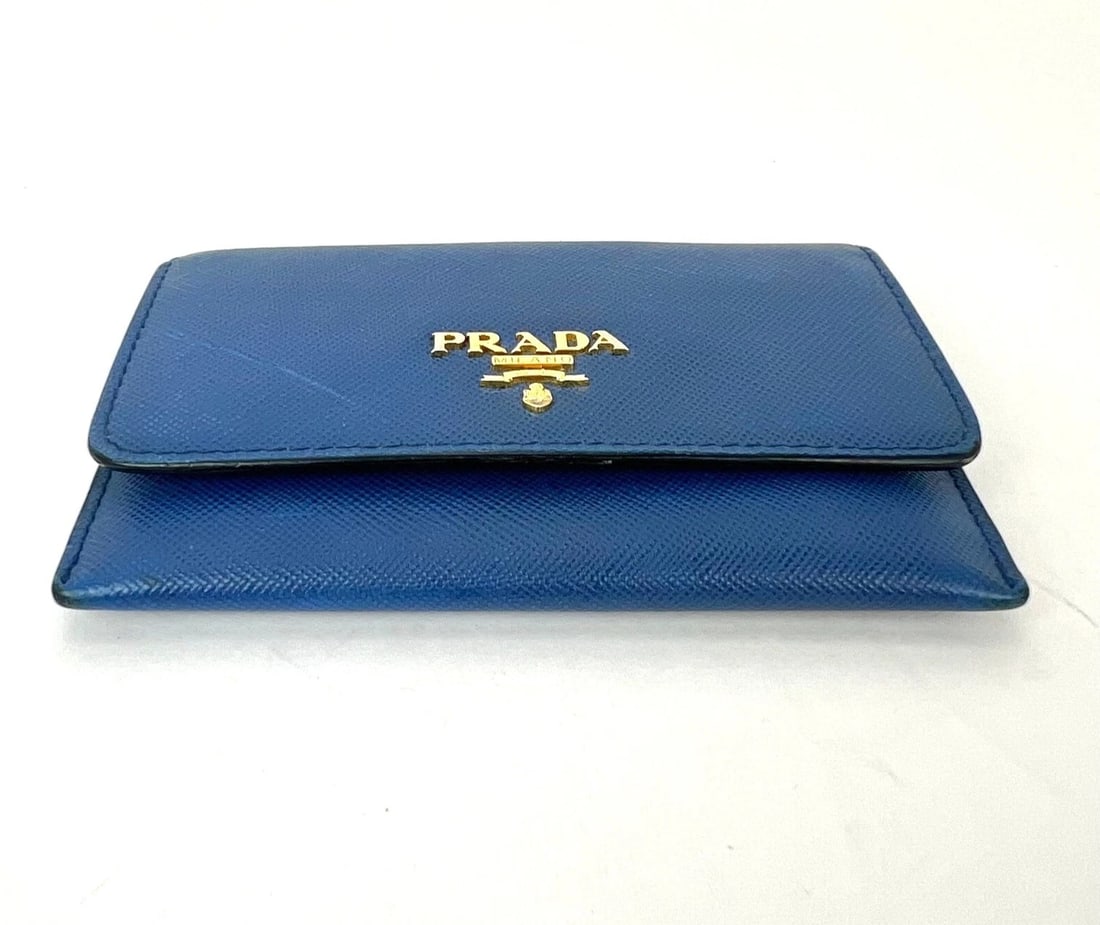Prada Saffiano Leather Card Holder Blue - 3