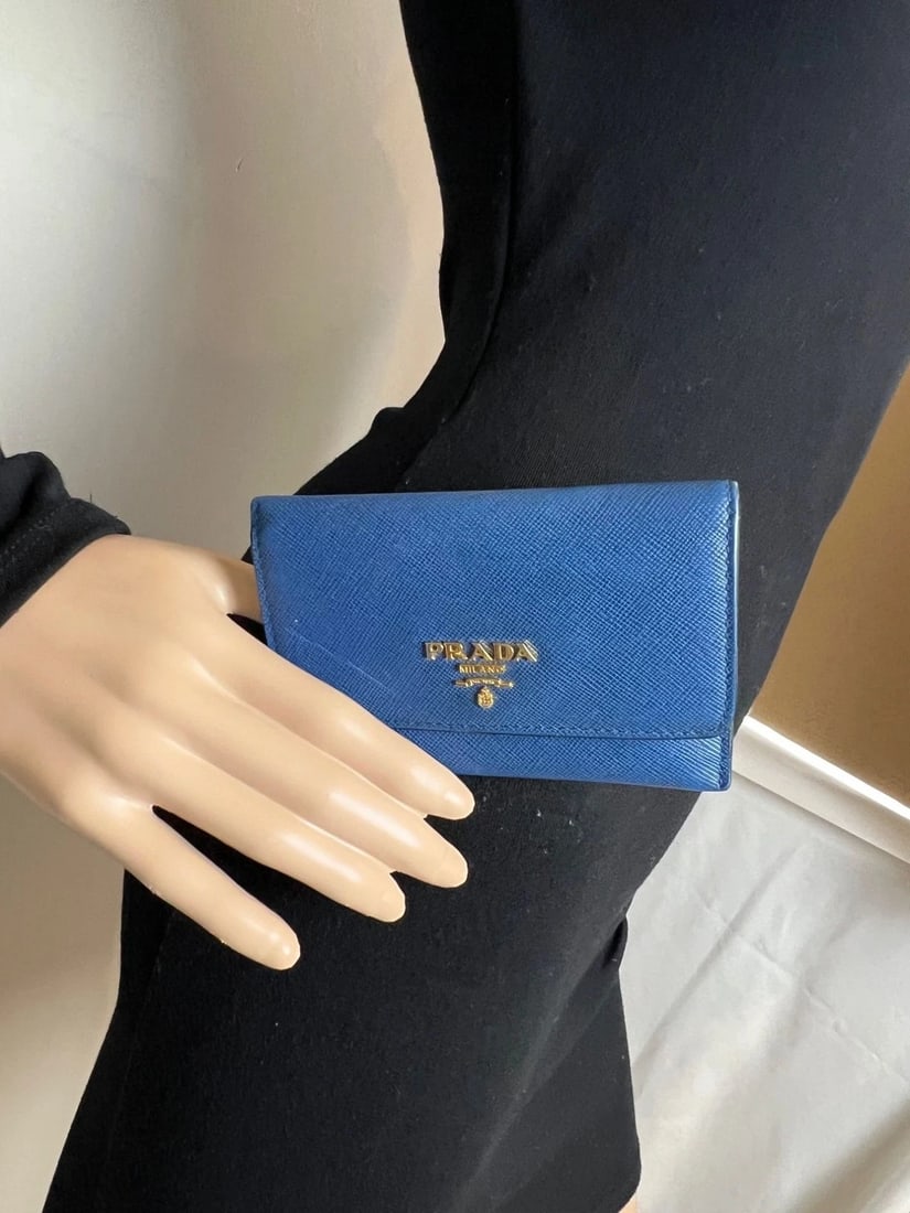 Prada Saffiano Leather Card Holder Blue - 4