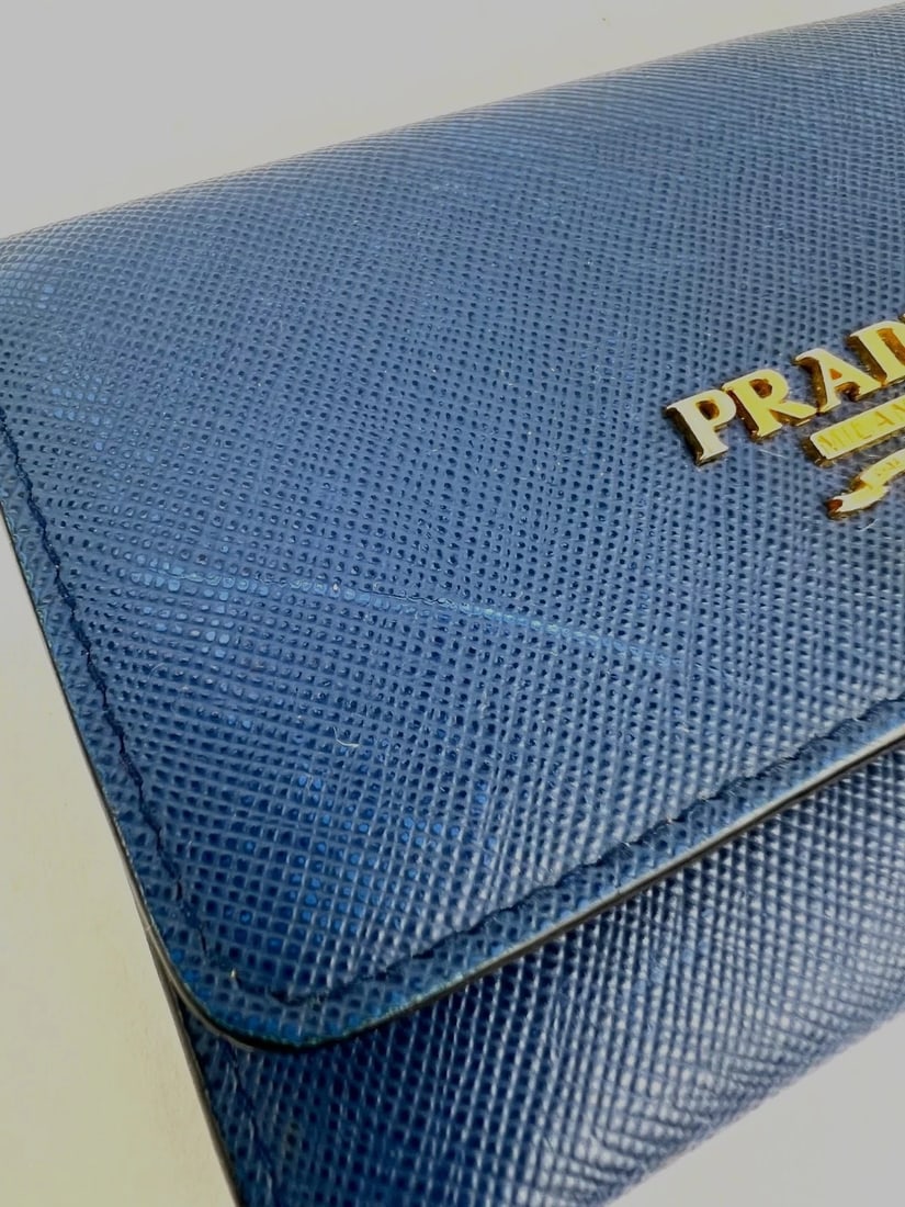Prada Saffiano Leather Card Holder Blue - 5