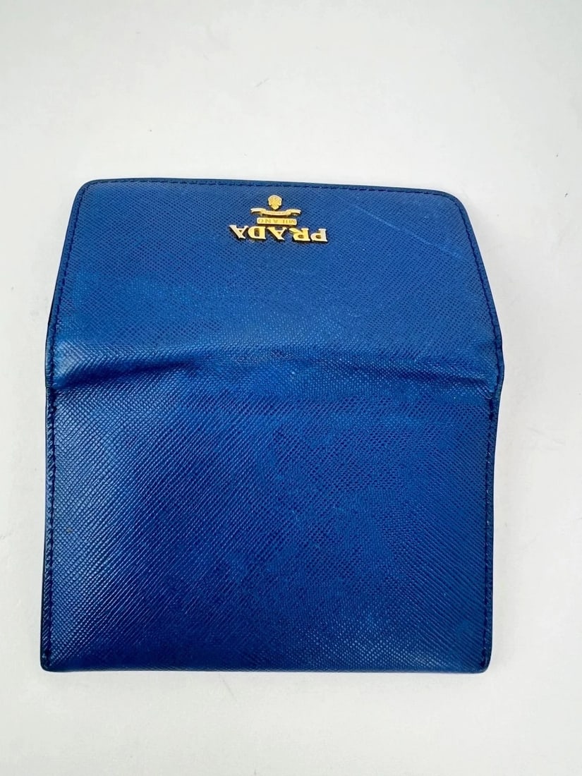 Prada Saffiano Leather Card Holder Blue - 7
