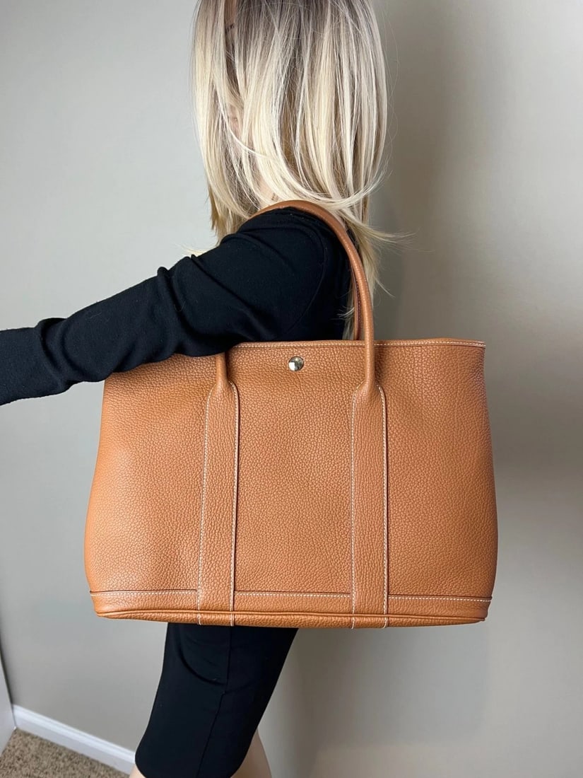 Hermes Negonda Garden Party MM 36 Gold Leather Tote - 5