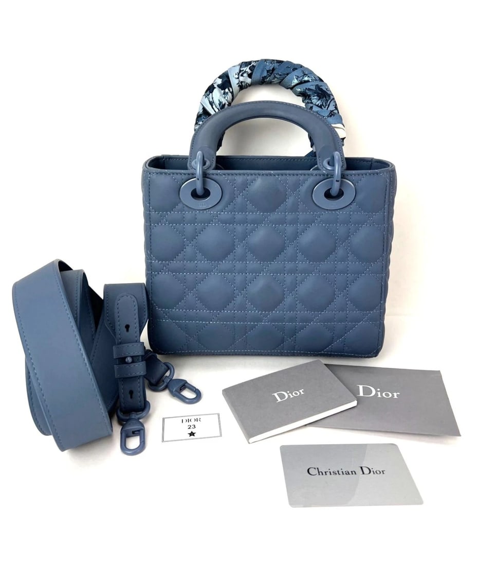 Christian Dior Small Ultramatte Lady Dior Perrywinkle Bag with Strap - 2