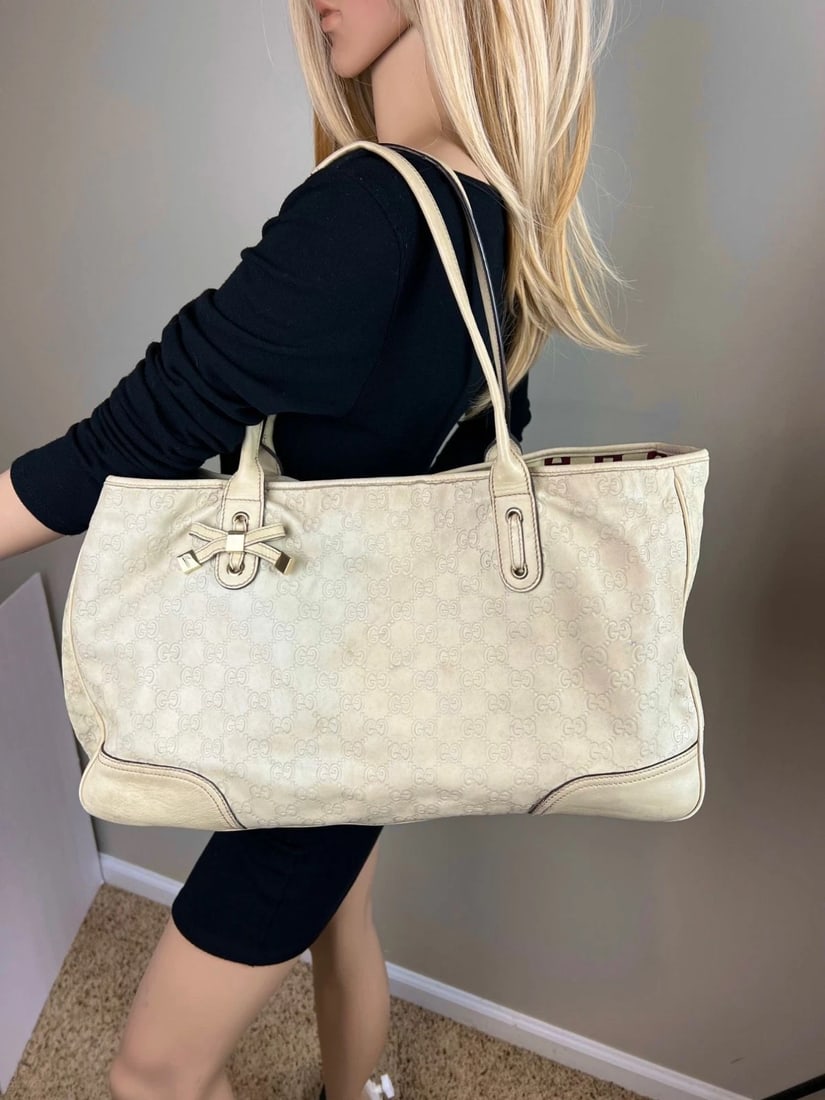 Gucci Guccissima Large Princy White Leather Tote Bag - 6