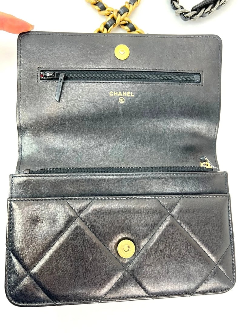 Chanel Lambskin Quilted Chanel 19 Wallet on a Chain Black Bag - 9