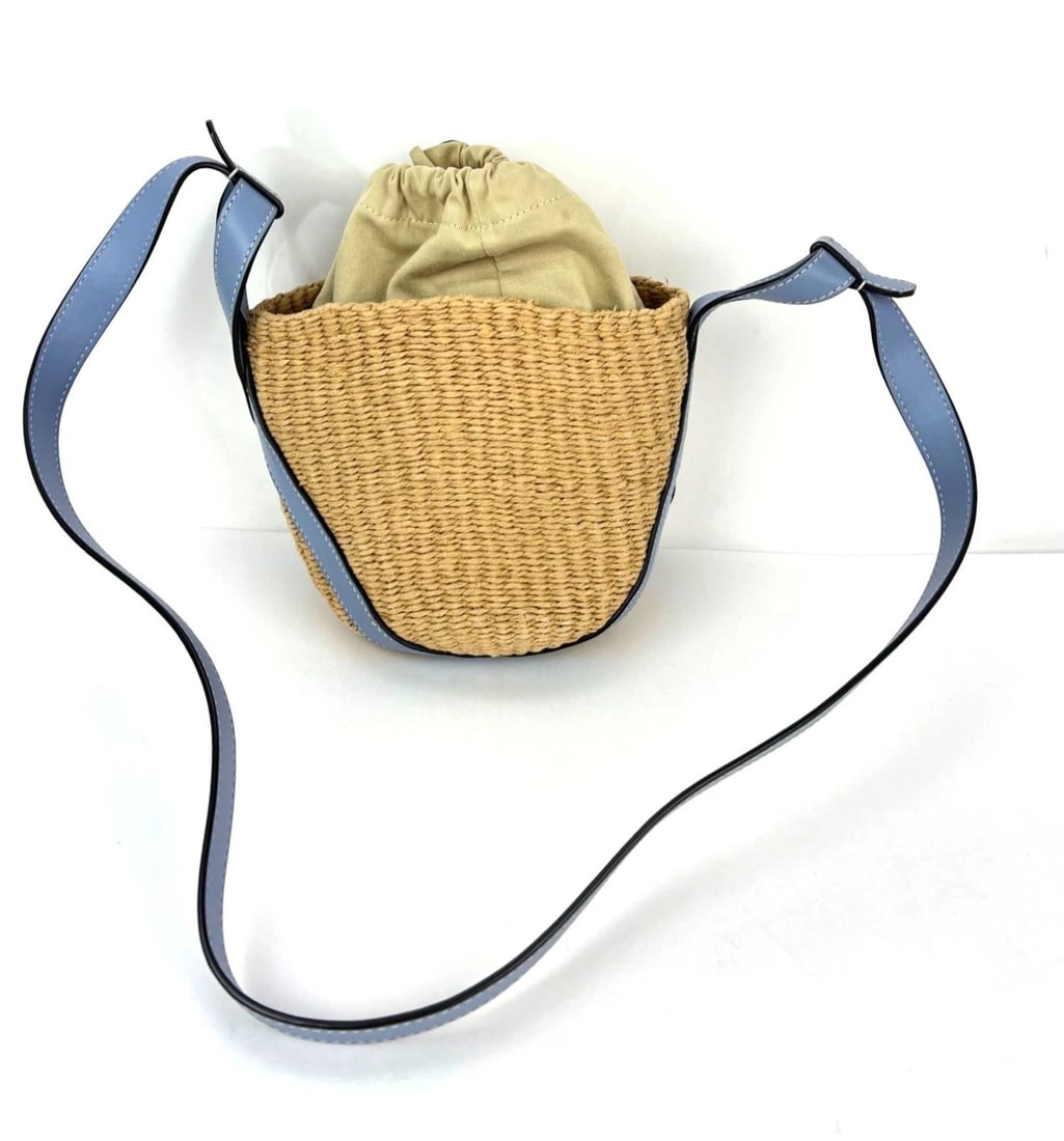 Chloe X mifuko Raffia Blue Leather Basket Shoulder Bag - 2