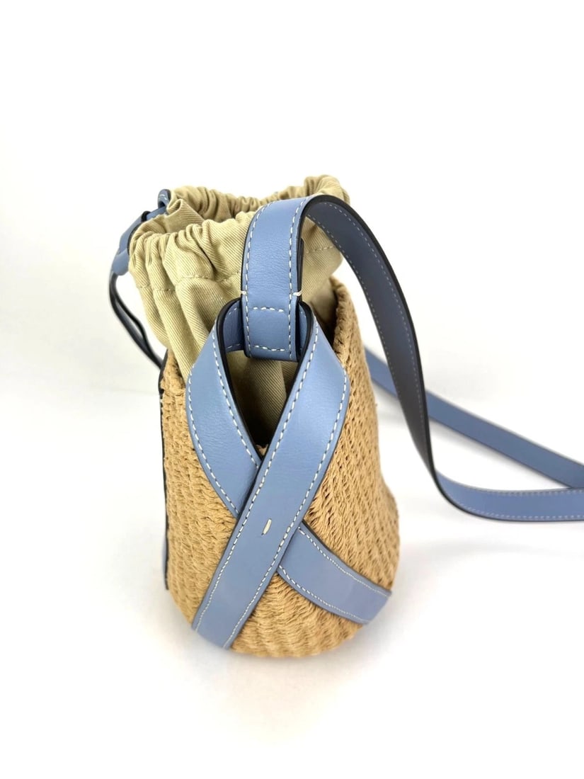 Chloe X mifuko Raffia Blue Leather Basket Shoulder Bag - 7