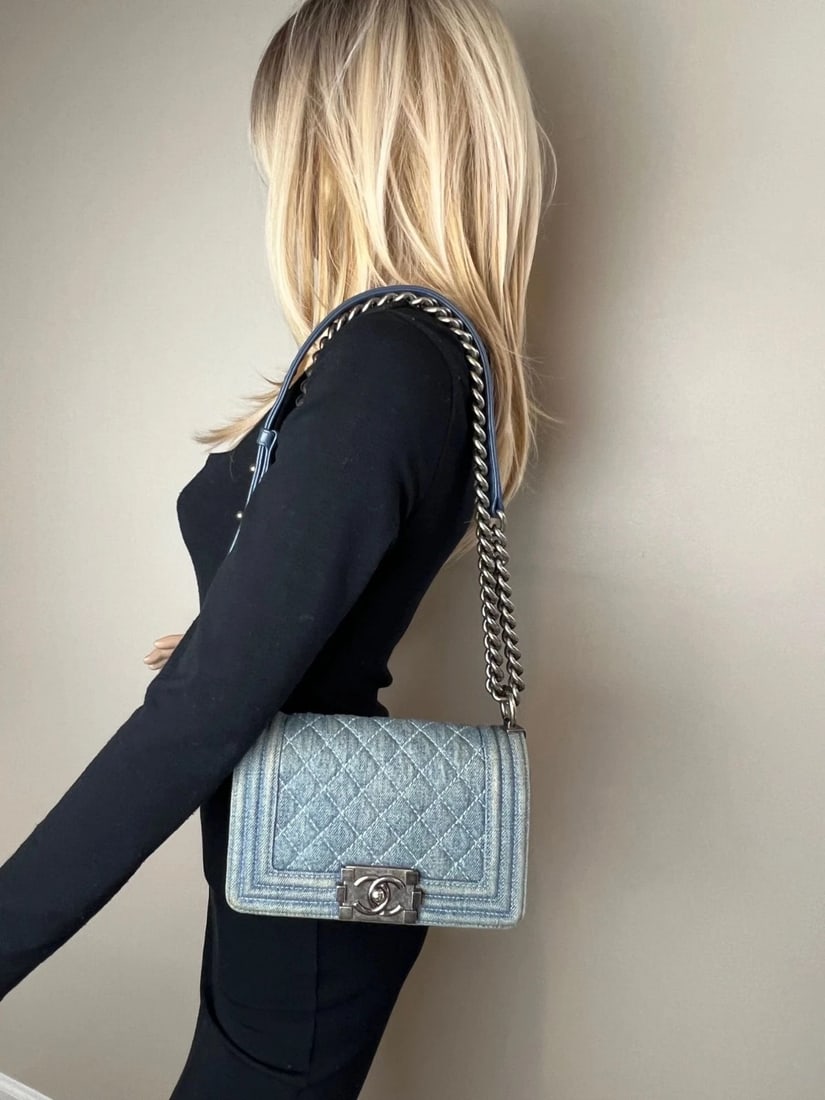 Chanel Denim Quilted Small Blue Boy Flap - 15