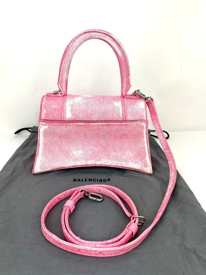 Balenciaga Pink Denim Small Hourglass Top Handle Crossbody Bag - 2