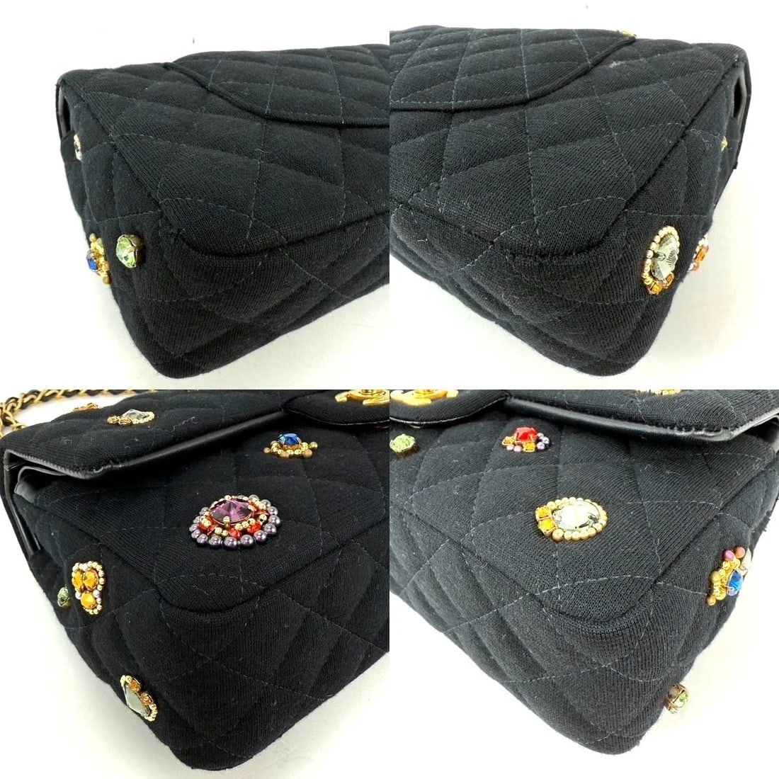 Chanel Jersey Knit Quilted Crystal Embellished Medium Double Flap Bag - 19