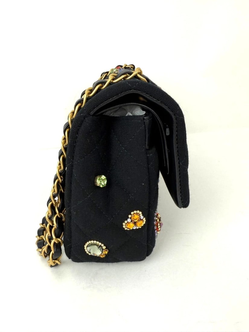 Chanel Jersey Knit Quilted Crystal Embellished Medium Double Flap Bag - 6