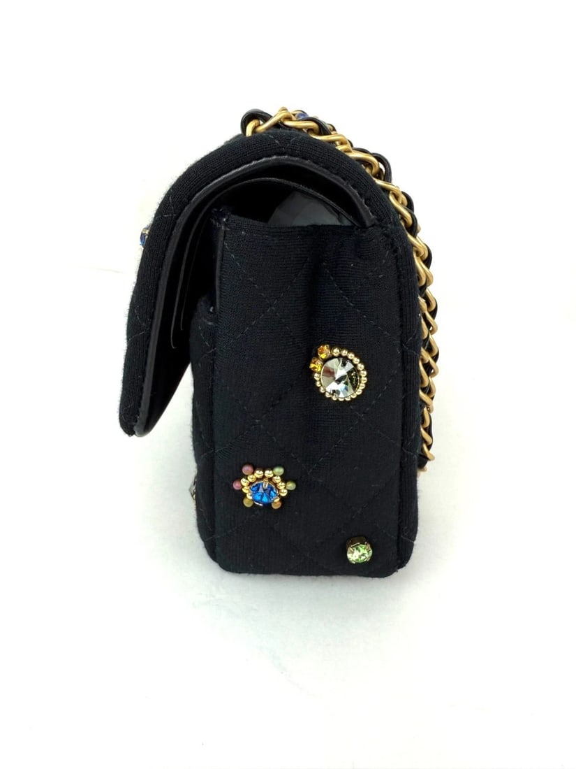 Chanel Jersey Knit Quilted Crystal Embellished Medium Double Flap Bag - 7