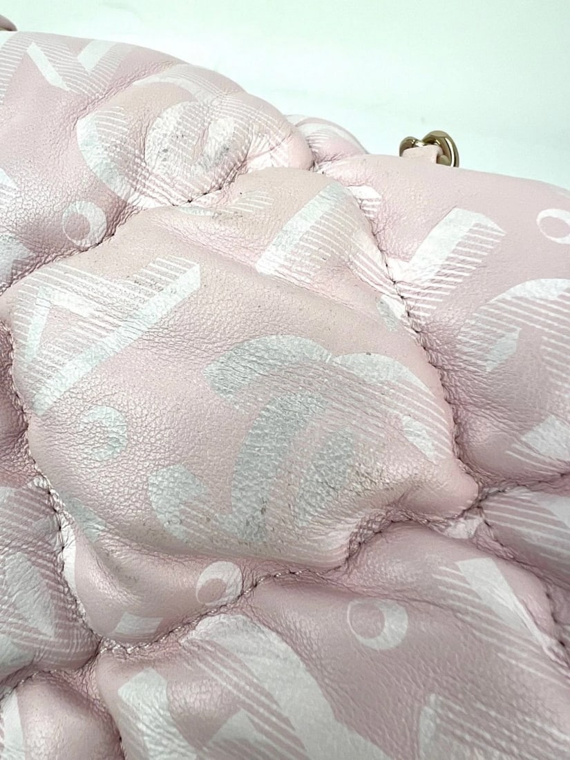 Chanel Printed Calfskin Quilted Medium Puffy Bubbly CC Pink Flap Bag - 11
