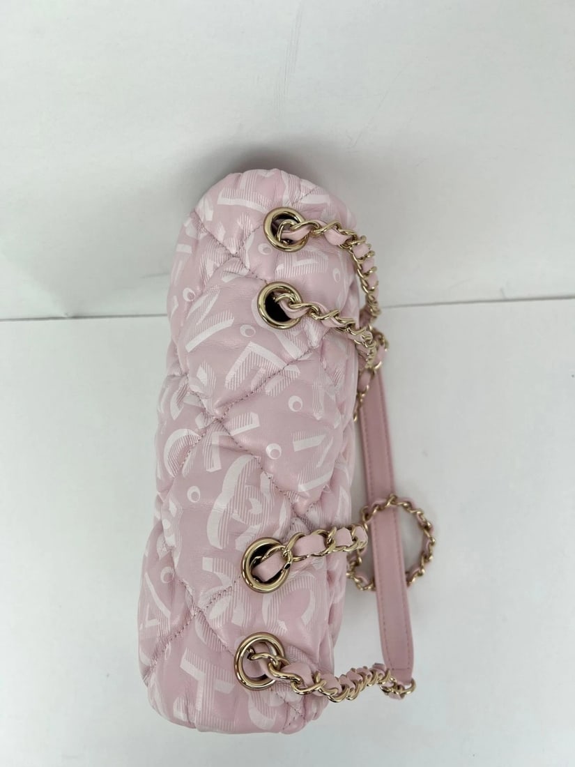 Chanel Printed Calfskin Quilted Medium Puffy Bubbly CC Pink Flap Bag - 12