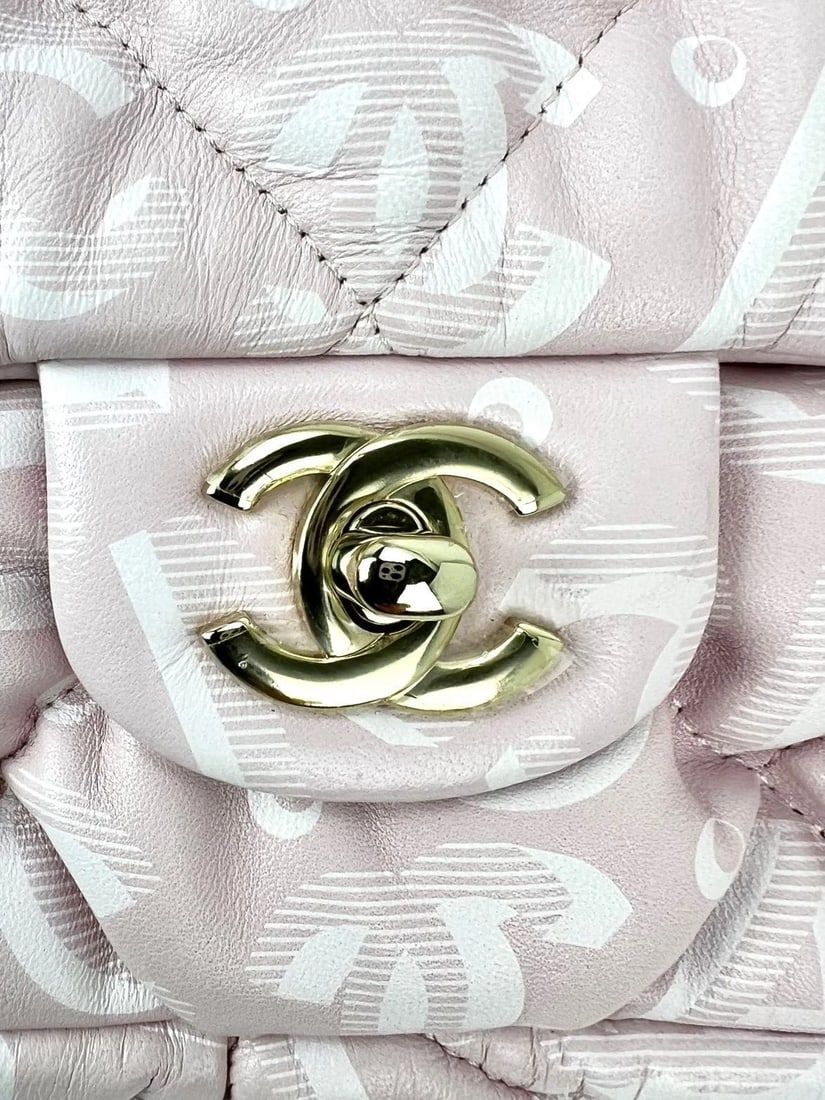 Chanel Printed Calfskin Quilted Medium Puffy Bubbly CC Pink Flap Bag - 17