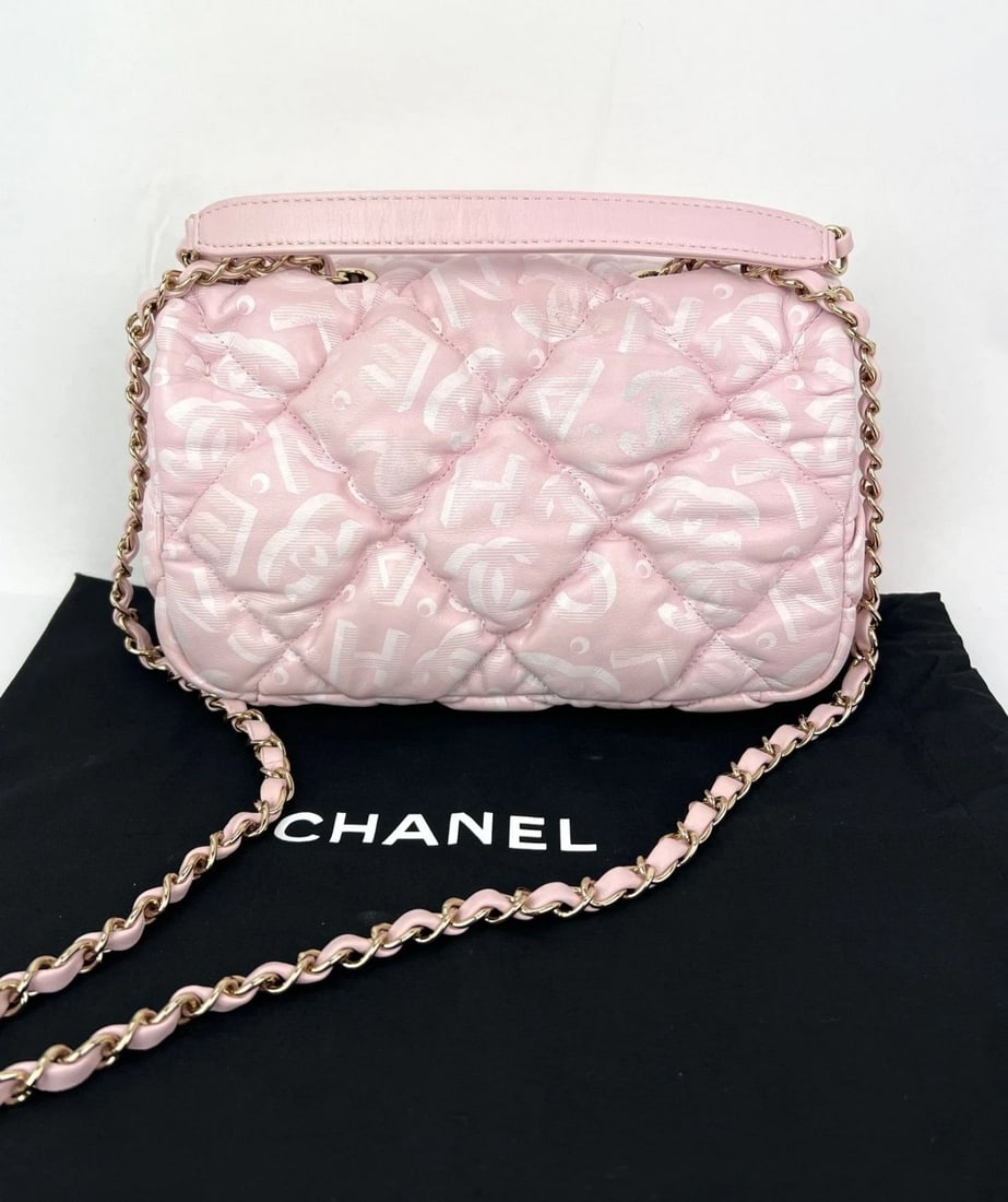 Chanel Printed Calfskin Quilted Medium Puffy Bubbly CC Pink Flap Bag - 2
