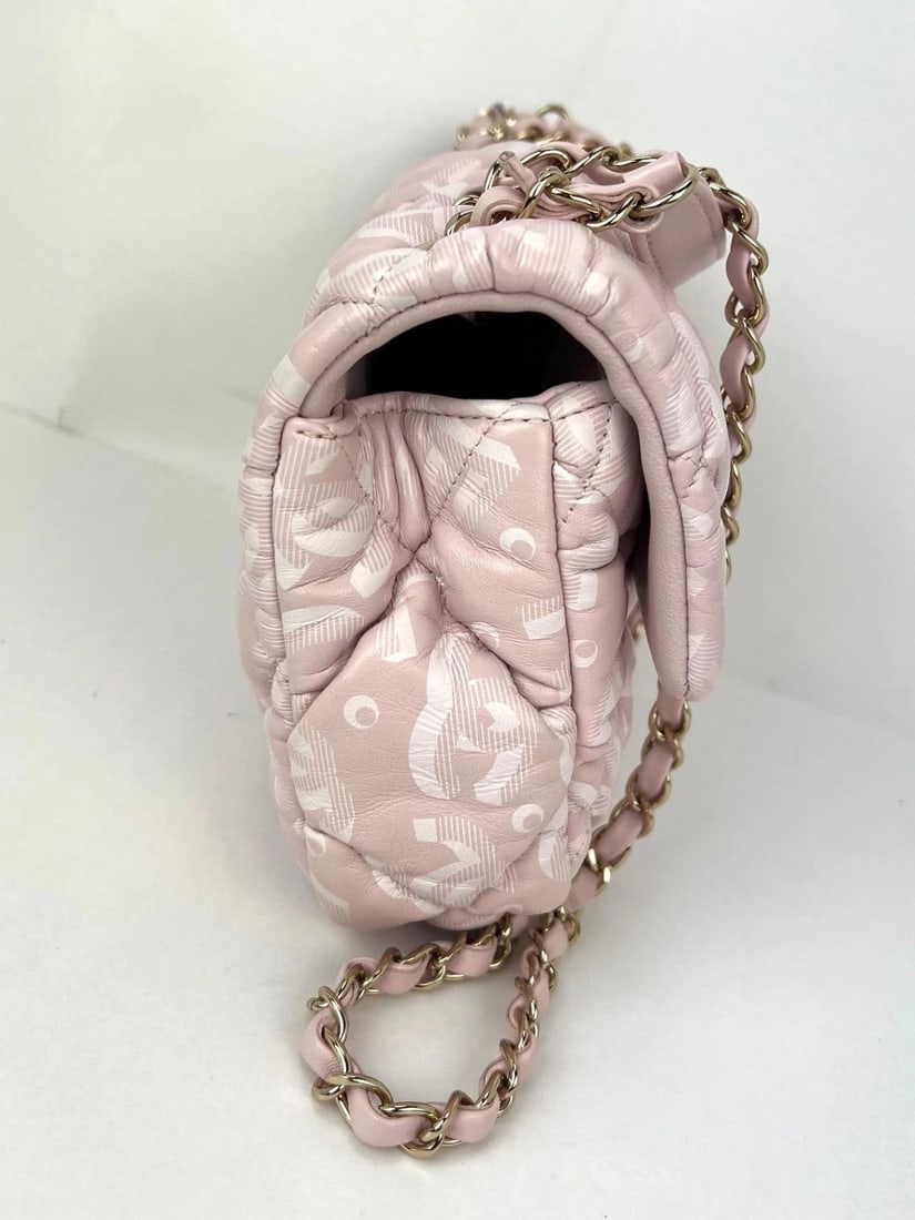 Chanel Printed Calfskin Quilted Medium Puffy Bubbly CC Pink Flap Bag - 4