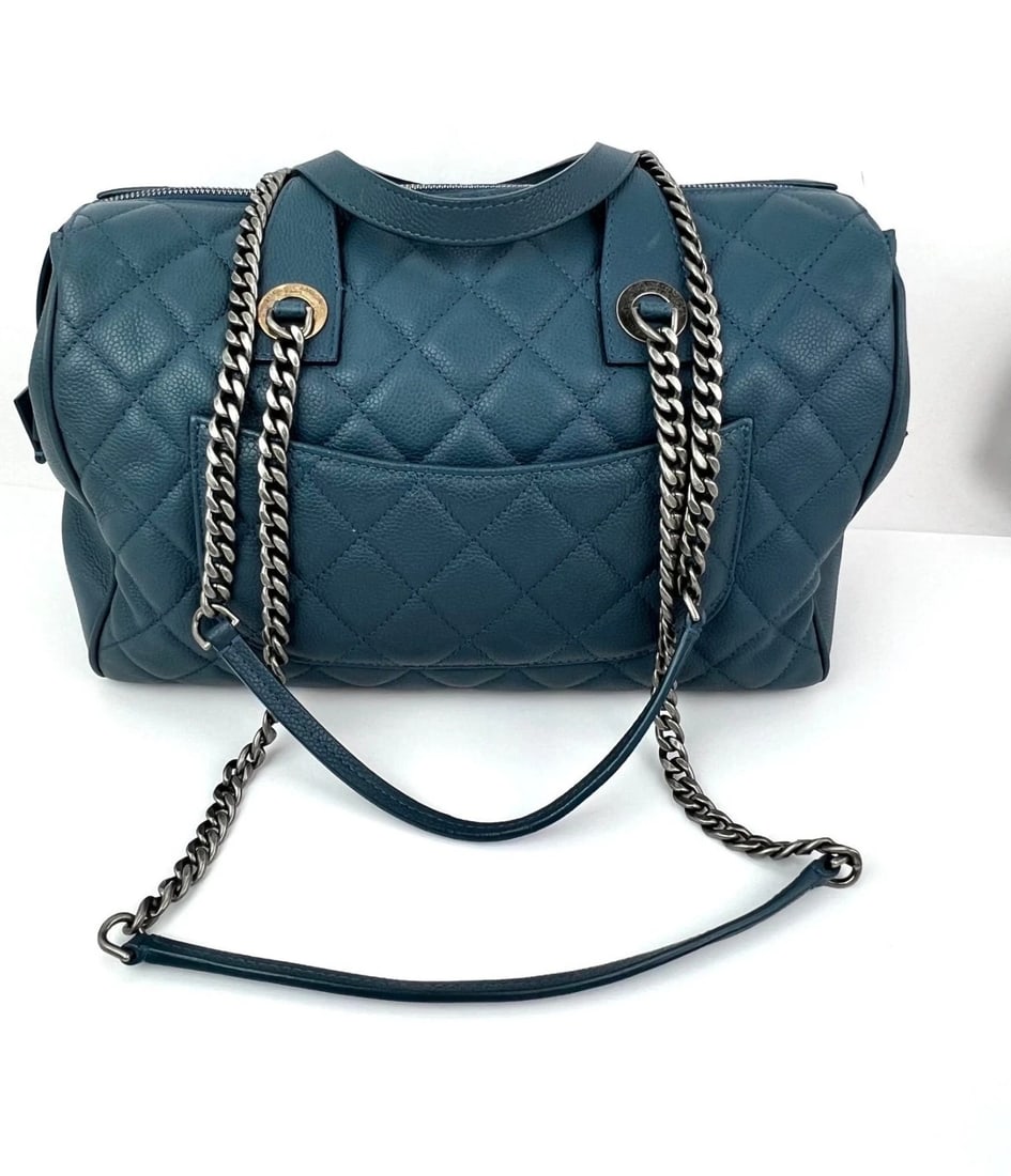Chanel Quilted Caviar Large Blue Bowling Bag Ruthenium - 2