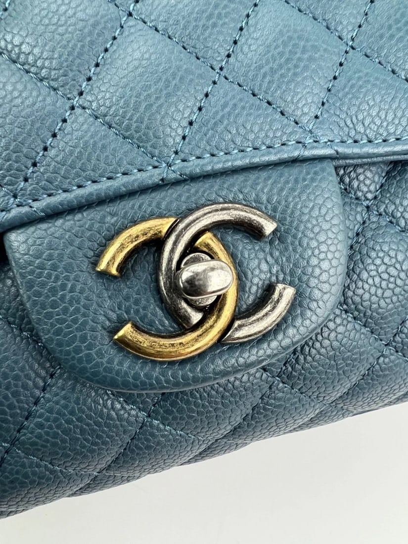 Chanel Quilted Caviar Large Blue Bowling Bag Ruthenium - 3