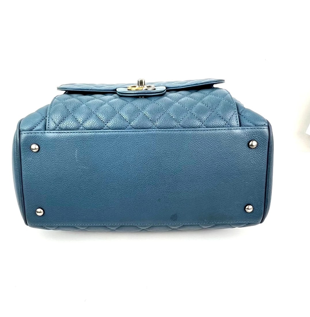 Chanel Quilted Caviar Large Blue Bowling Bag Ruthenium - 4