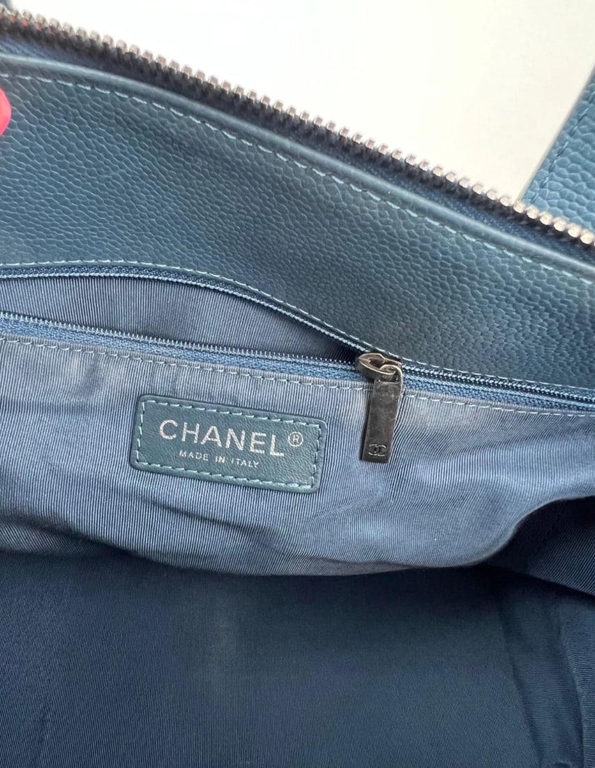 Chanel Quilted Caviar Large Blue Bowling Bag Ruthenium - 6