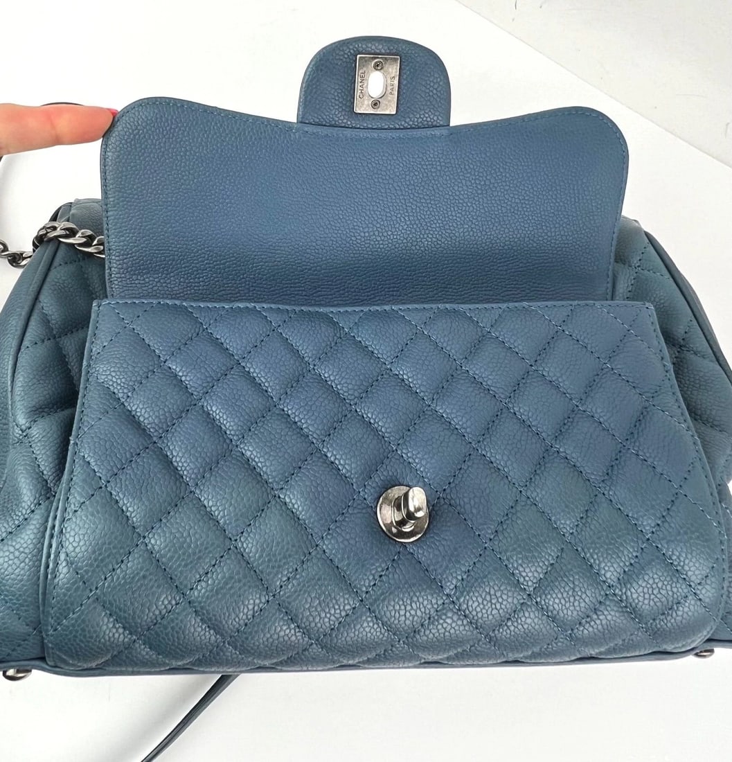 Chanel Quilted Caviar Large Blue Bowling Bag Ruthenium - 8
