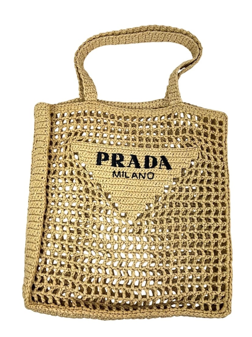 Prada Raffia Crochet Large Tote Bag Natural: Title: Prada Raffia Crochet Large Tote Bag Natural Description: Pre-Owned 100% Authentic Prada Raffia Crochet Large Tote Bag Natural RATING: A/B...Very Good, well maintained, shows minor signs of wear
