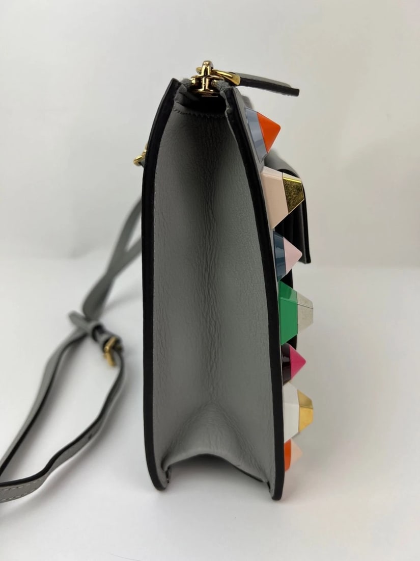 Fendi Rainbow Studs Gray Leather Crossbody Bag - 16