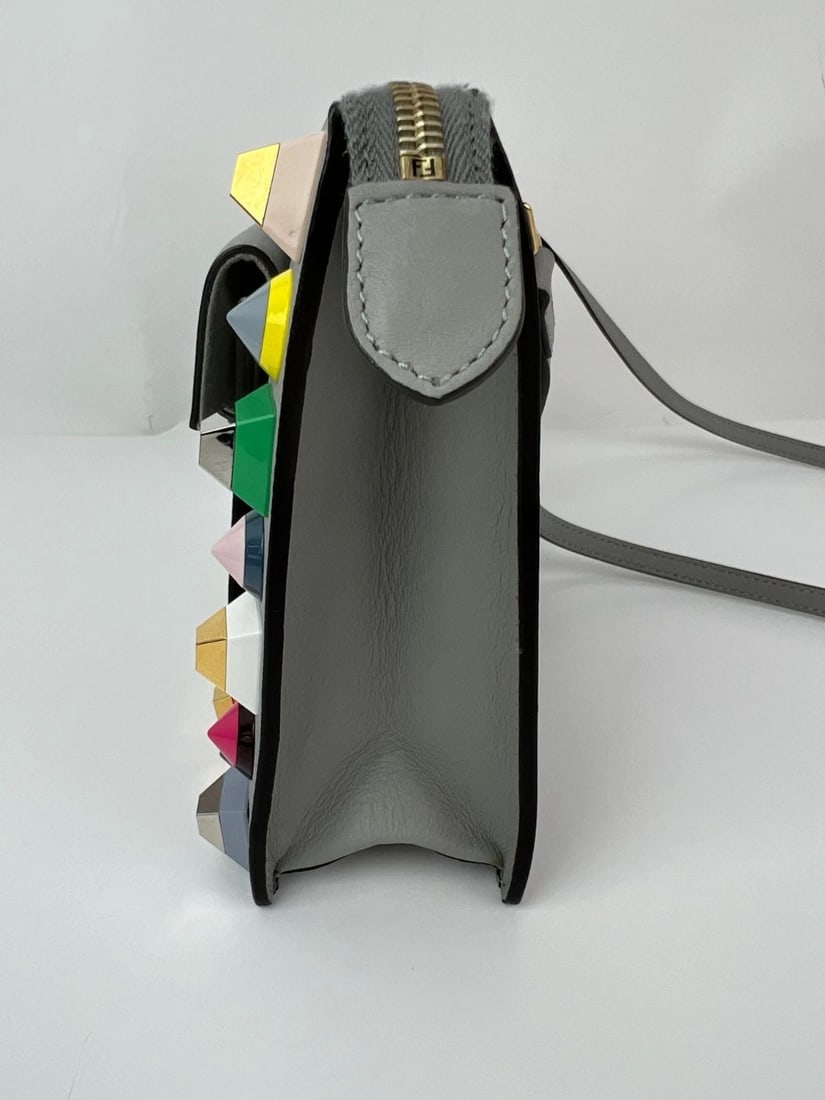Fendi Rainbow Studs Gray Leather Crossbody Bag - 18