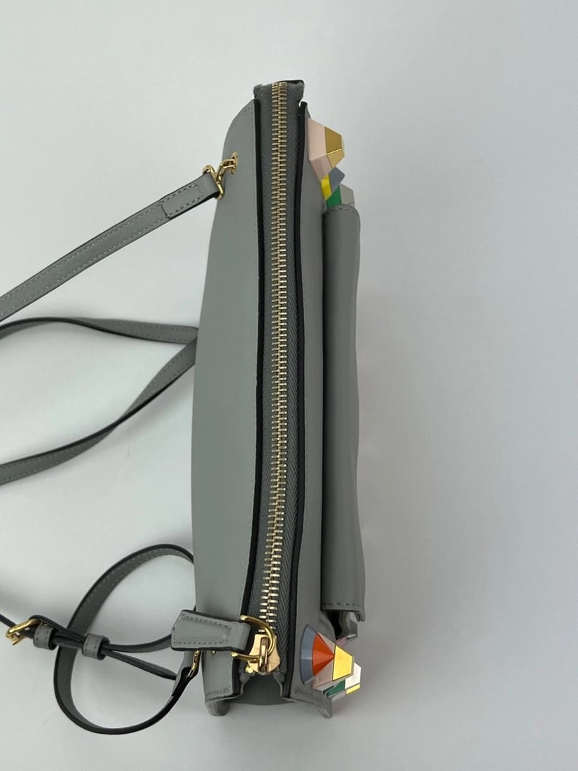 Fendi Rainbow Studs Gray Leather Crossbody Bag - 9