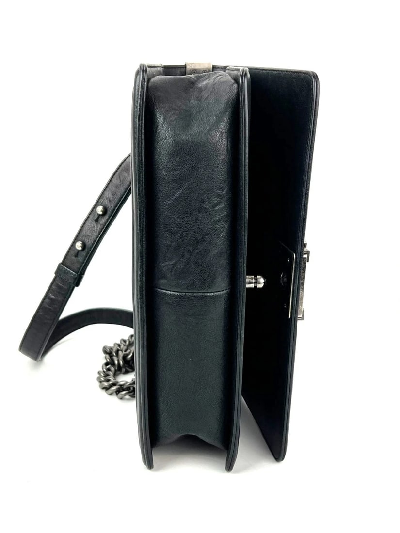 Chanel Crumpled Lambskin New Medium Studded Black Boy Flap Bag - 3