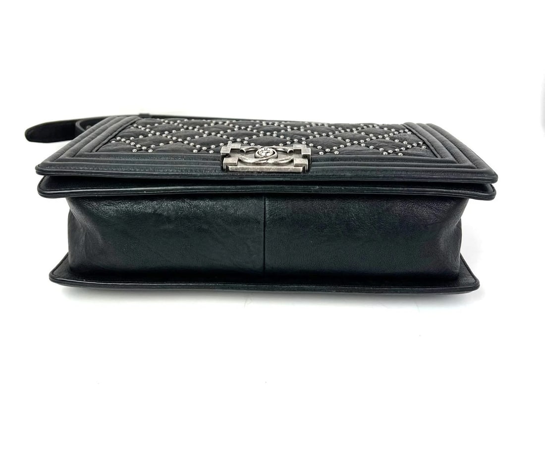 Chanel Crumpled Lambskin New Medium Studded Black Boy Flap Bag - 5