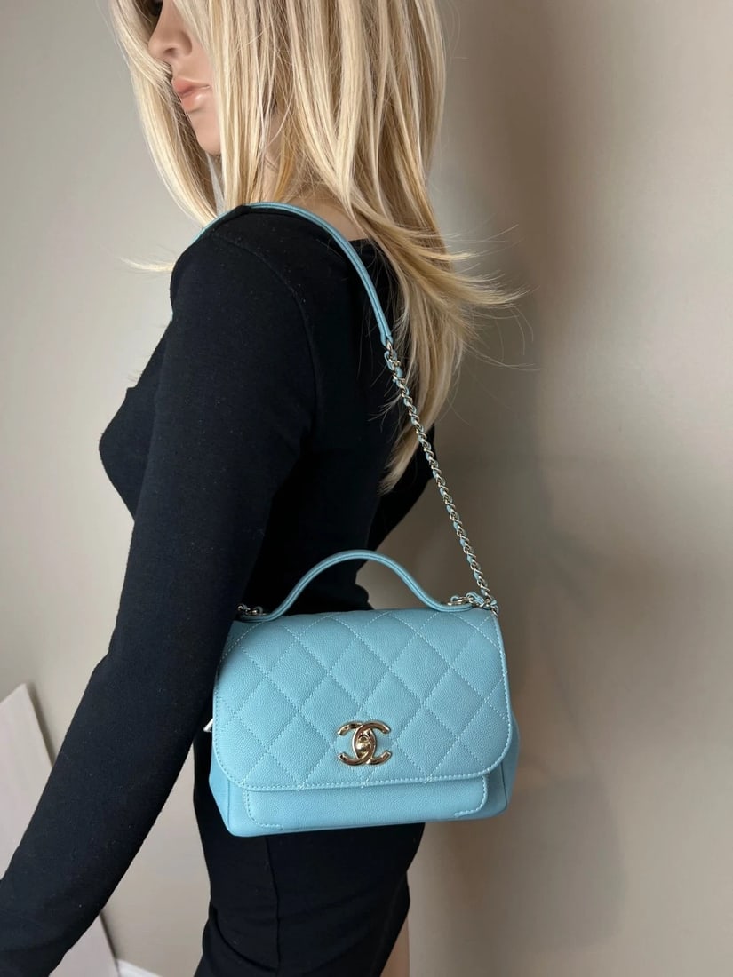 Chanel Caviar Quilted Small Business Affinity Blue Crossbody Bag - 14