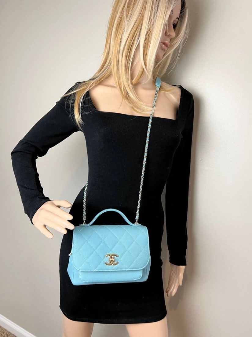 Chanel Caviar Quilted Small Business Affinity Blue Crossbody Bag - 15