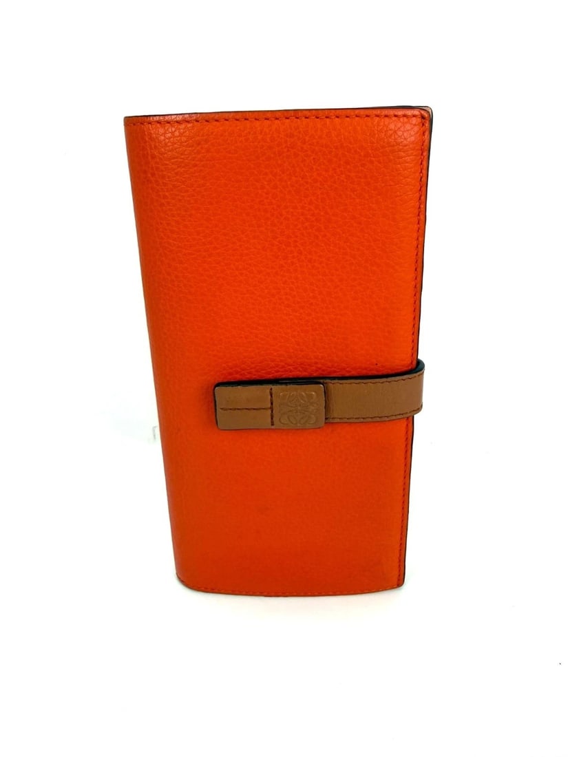 Loewe Grained Calfskin Large Orange Brown Vertical Wallet - 11