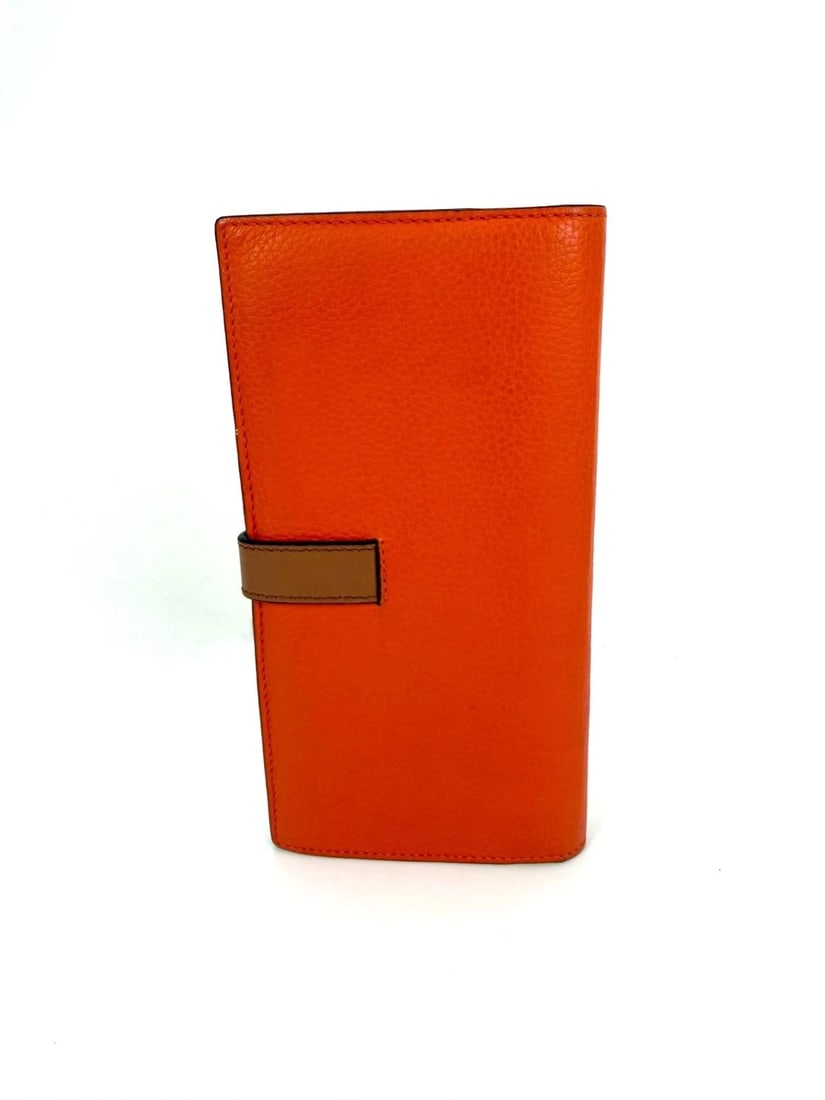 Loewe Grained Calfskin Large Orange Brown Vertical Wallet - 2