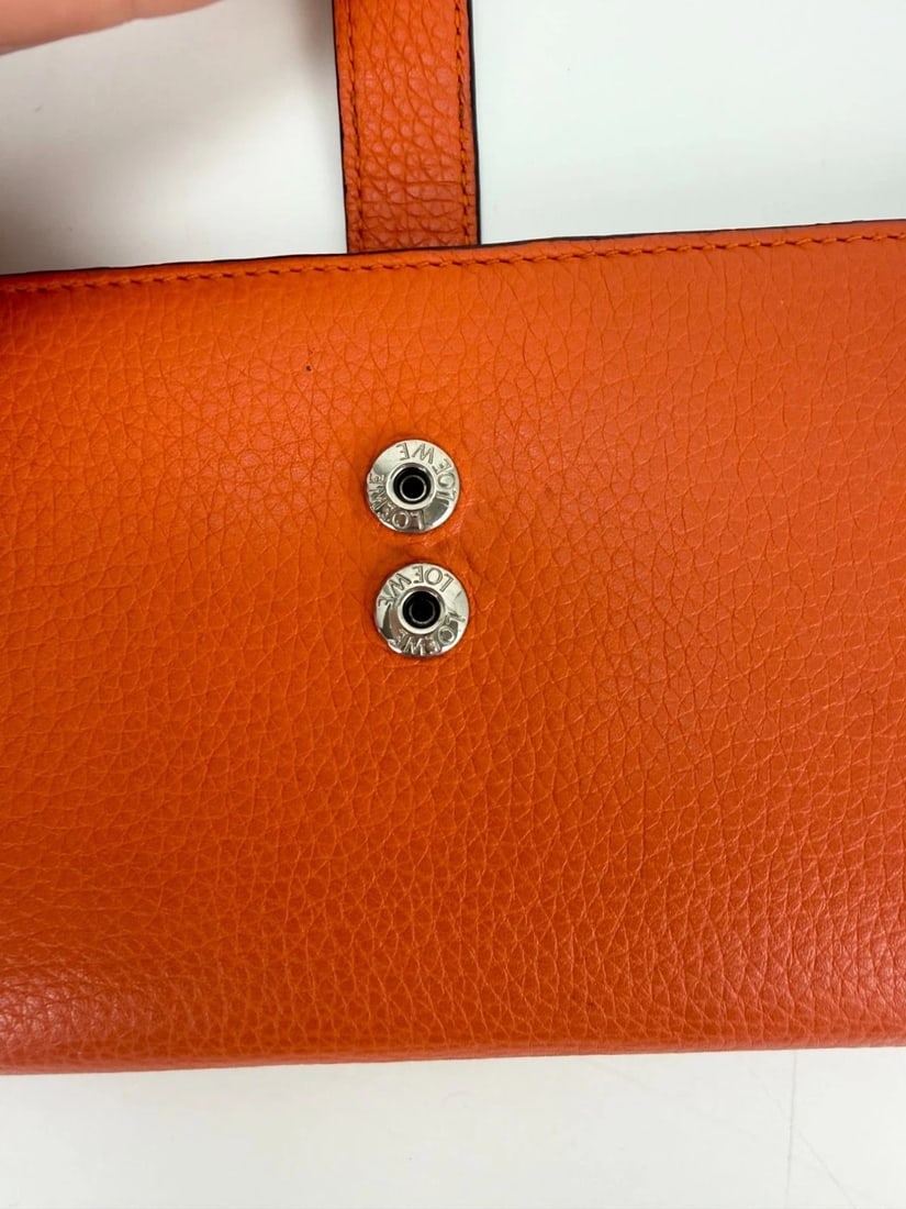 Loewe Grained Calfskin Large Orange Brown Vertical Wallet - 9