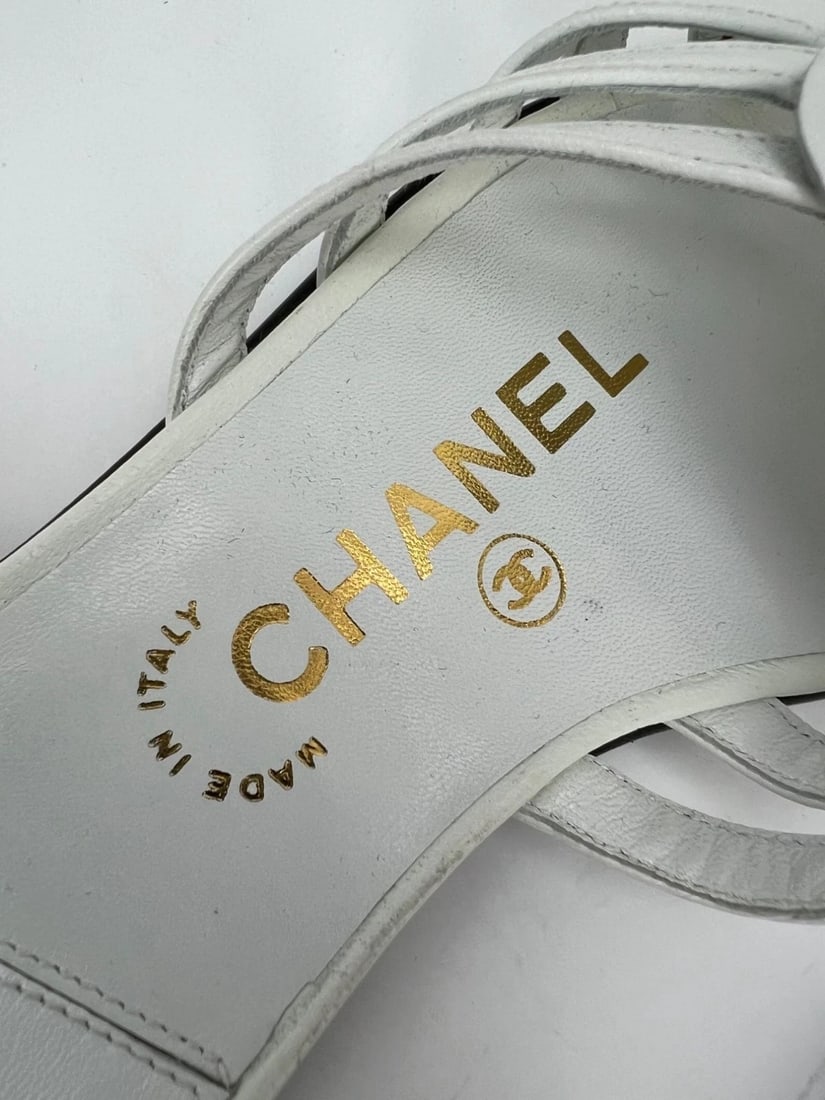 Chanel Cameilla White Leather Slip On Sandals - 19