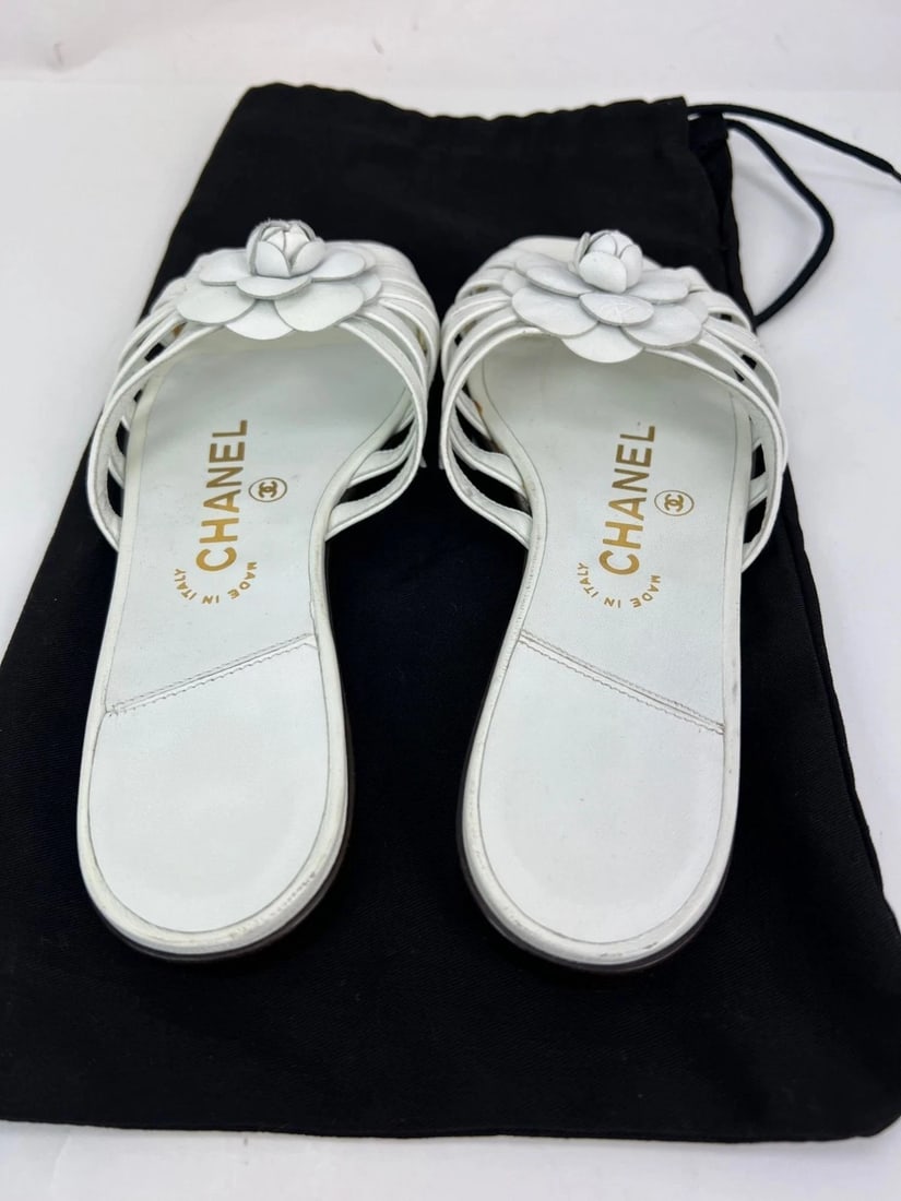 Chanel Cameilla White Leather Slip On Sandals - 2