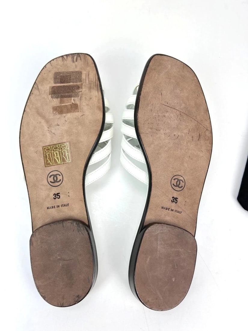Chanel Cameilla White Leather Slip On Sandals - 3