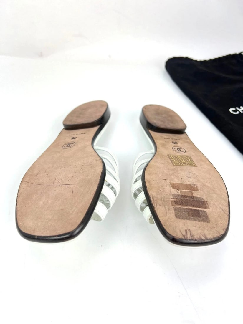 Chanel Cameilla White Leather Slip On Sandals - 4