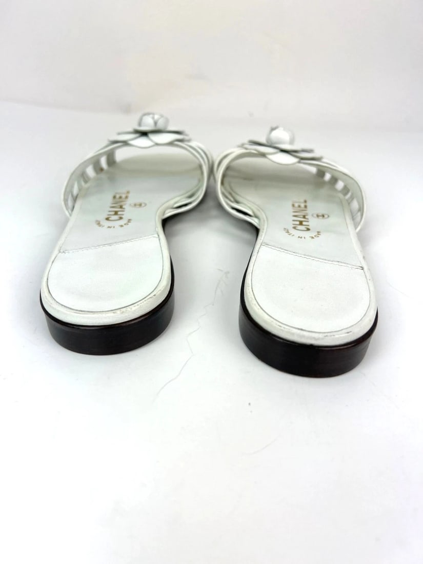 Chanel Cameilla White Leather Slip On Sandals - 5
